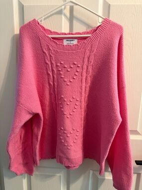 Old Navy Pink Crewneck Sweater with Heart Bobble Detail